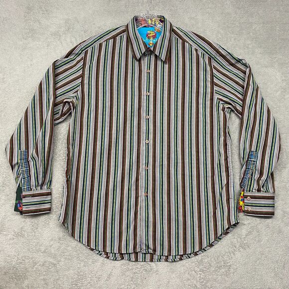 Robert‎ Graham Shirt Mens Extra Large Flip Cuff Red White Stripe Button Cotton - Picture 1 of 11